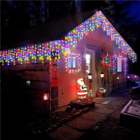 Multi-Color Outdoor LED Icicle Lights, 14.5Ft with 160 LEDs- For Christmas Decor - Picture 5 of 8